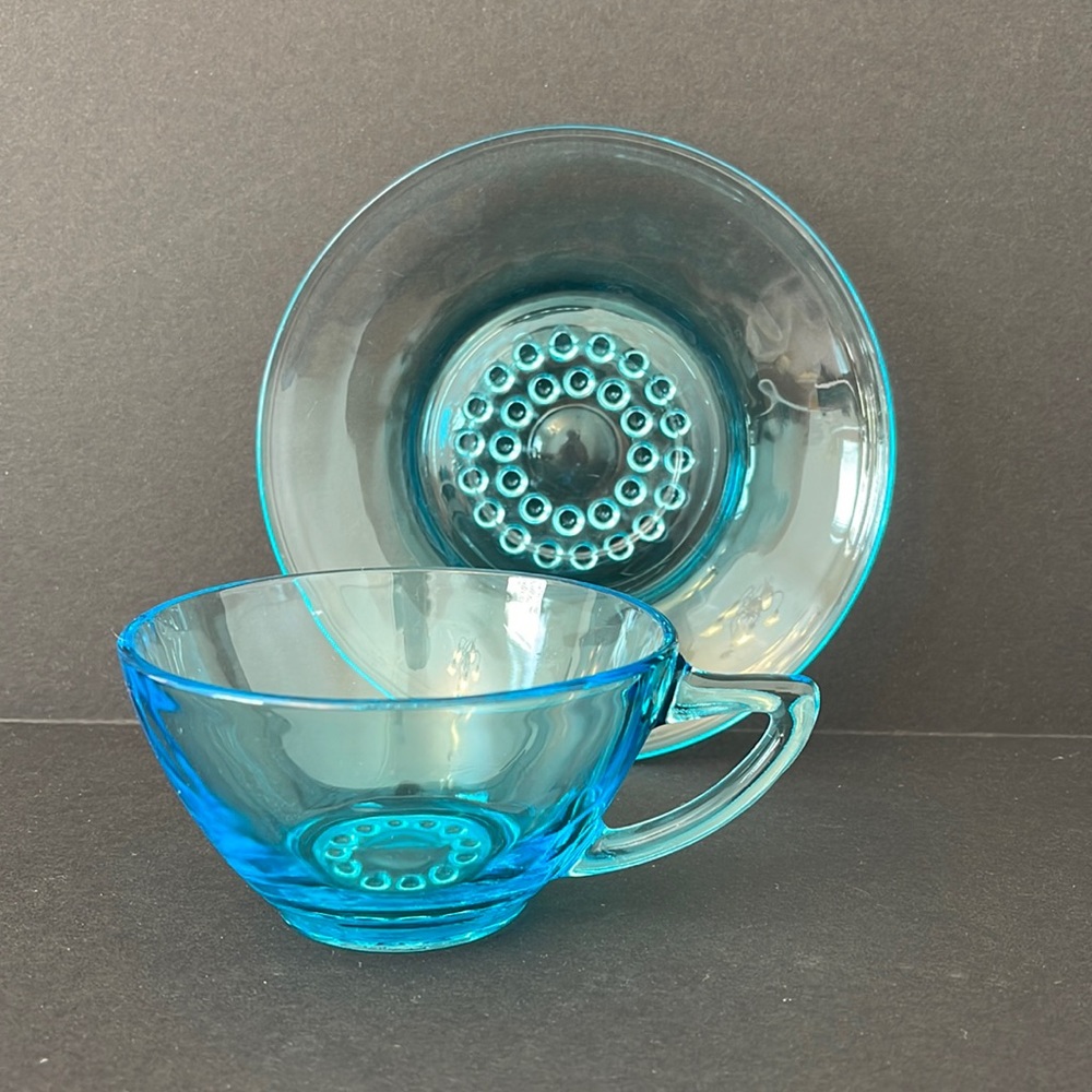 Stunning Hazel Atlas Coffee‎ Cup in Blue Capri Hobnail